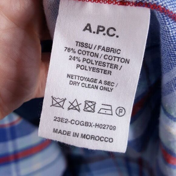 A.P.C. Shirt Mens XL Blue Plaid Button Up Pocket Long Sleeve Casual $270 - Picture 7 of 10